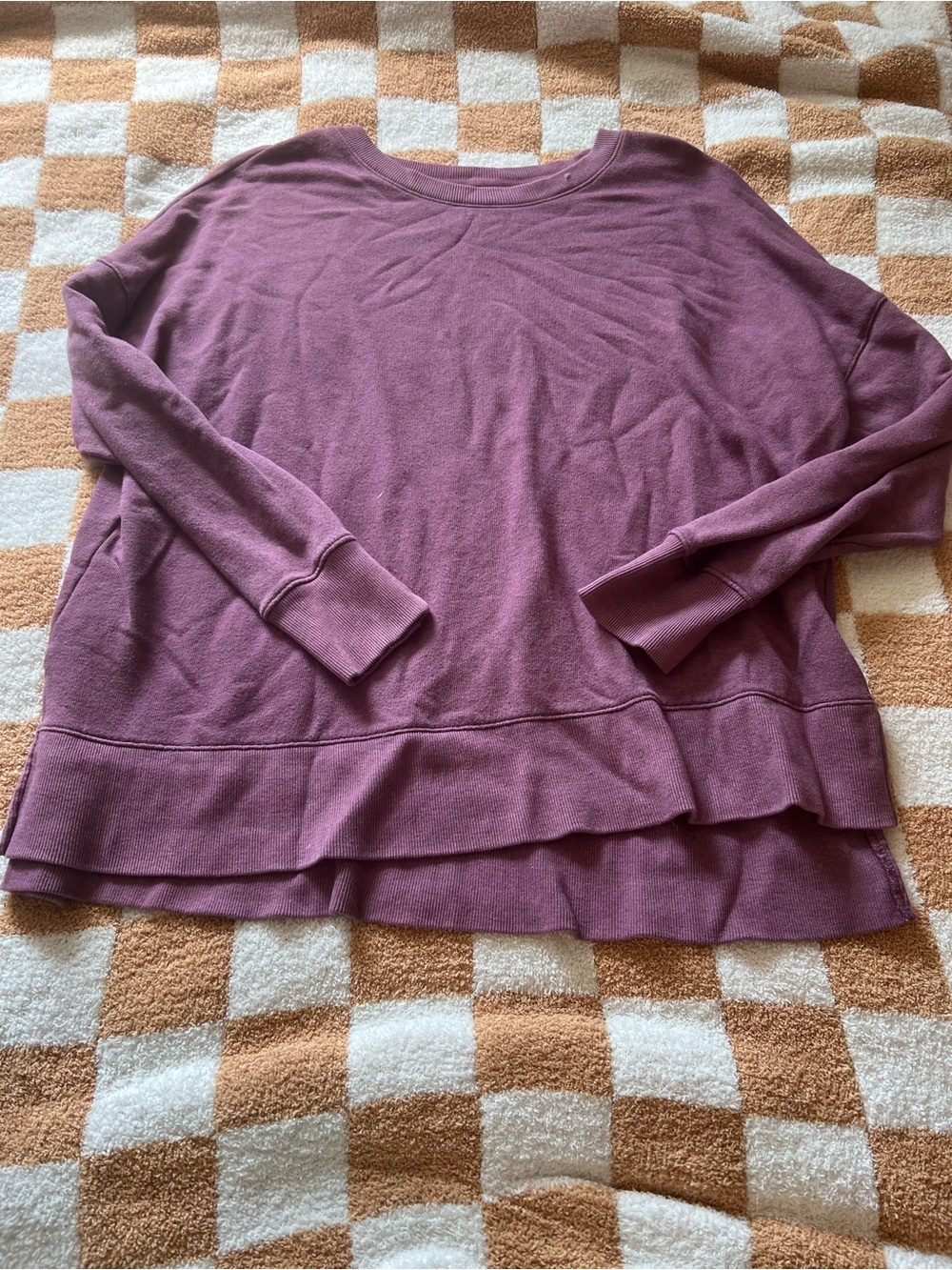 Time and Tru Dusty Mauve Layered-Hem Pullover